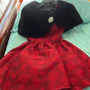 A B. DARLIN red dress with black over coat
